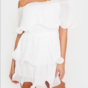 PRETTYLITTLETHING White Chiffon Bardot Dress